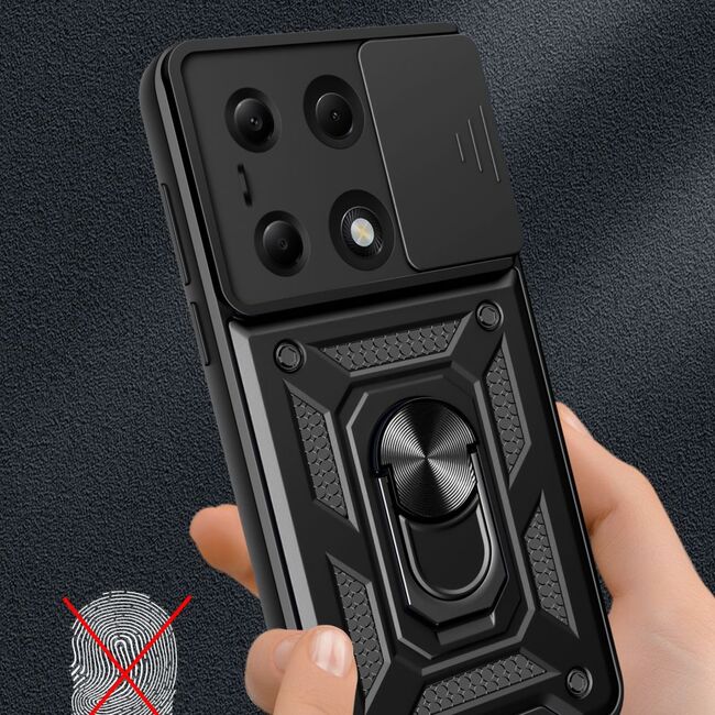 Husa pentru Xiaomi Redmi Note 13 Pro 4G cu inel Ring Armor Kickstand Tough, protectie camera (negru)