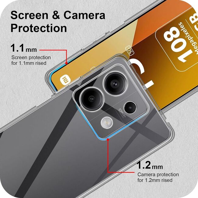 Pachet 360: Folie din sticla + Husa Xiaomi Redmi Note 13 5G Anti-Shock 1.5mm, cu protectie pentru lentile, transparenta