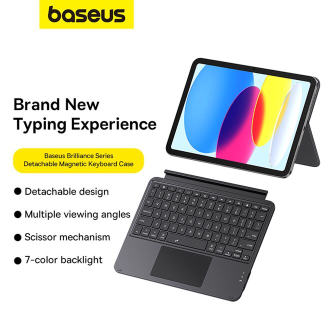 Husa magnetica cu tastatura iPad 11 2025, iPad 10 2022 Baseus Brilliance Detachable, negru
