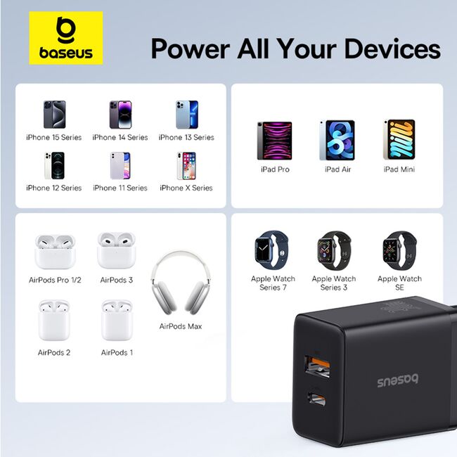 Incarcator priza Baseus - wall charger (p10111404113-00) - usb, type-c, fast charge 30w - cluster black
