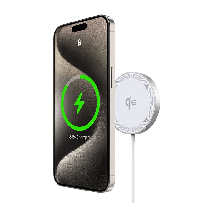 Incarcator wireless magnetic Qi2 pentru iPhone Duzzona W18, alb