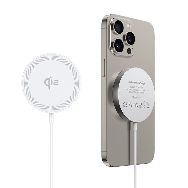 Incarcator wireless magnetic Qi2 pentru iPhone Duzzona W18, alb