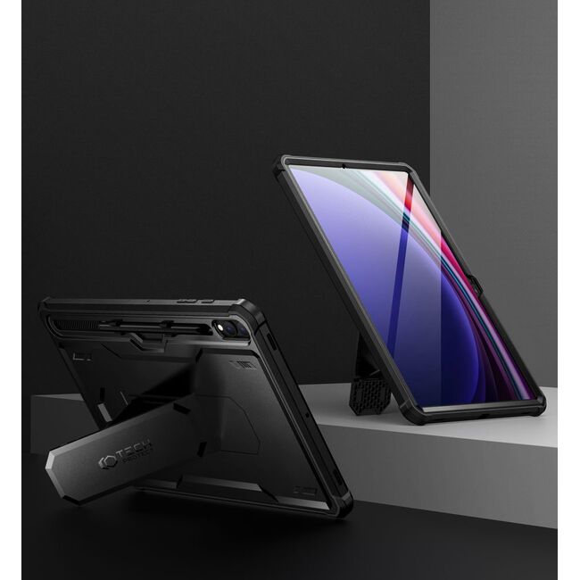 Pachet 360: Husa cu folie integrata Samsung GALAXY TAB S9+ PLUS 12.4 inch KEVLAR PRO360 (fata spate), negru