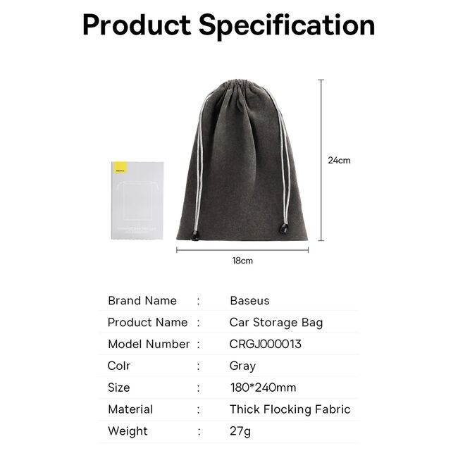 Organizator auto tip saculet Baseus, gri, CRGJ000013