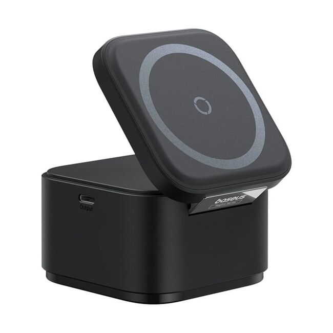 Statie de incarcare 2-in-1 Magnetic Wireless Charger cu MagSafe Baseus Cube Shape, MagSafe, Qi, Type-C, 25W, negru
