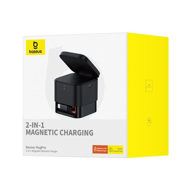 Statie de incarcare 2-in-1 Magnetic Wireless Charger cu MagSafe Baseus Cube Shape, MagSafe, Qi, Type-C, 25W, negru