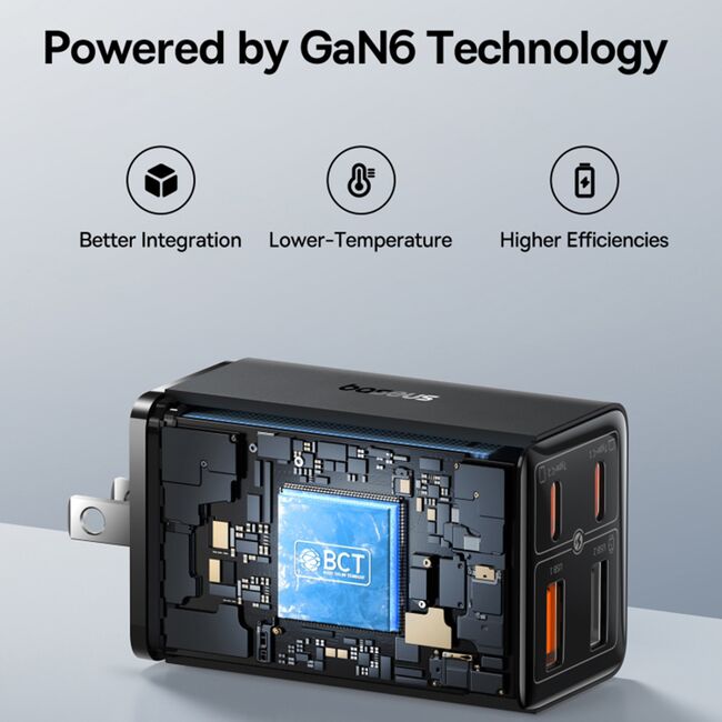 Incarcator priza US GaN6 USB, Type-C + cablu Type-C Baseus, 65W, P10162702113-00