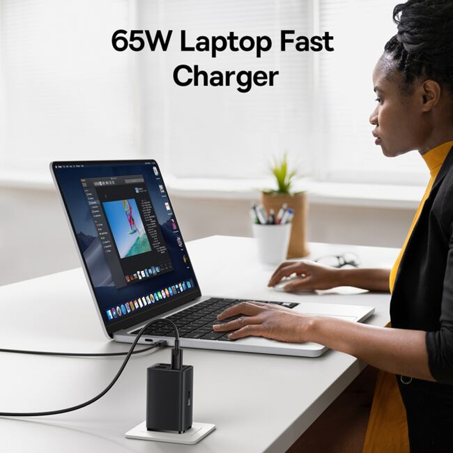 Incarcator priza US GaN6 USB, Type-C + cablu Type-C Baseus, 65W, P10162702113-00