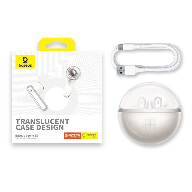 Casti wireless Earbuds half-in-ear TWS Baseus Bowie E5, alb