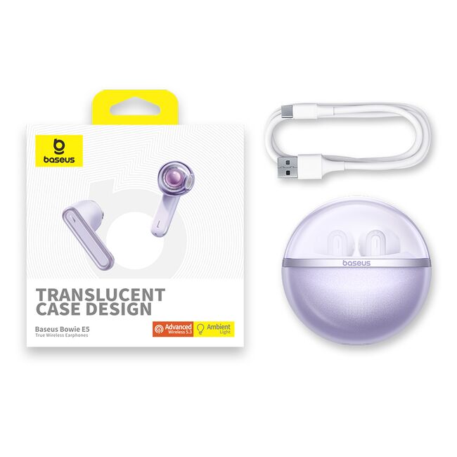 Casti wireless Earbuds half-in-ear TWS Baseus Bowie E5, mov