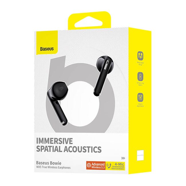Casti Bluetooth half-in-ear TWS Baseus Bowie WX5, negru