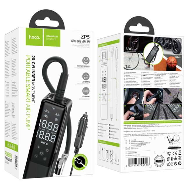 Compresor aer auto portabil Hoco ZP5, 3.5bar, negru