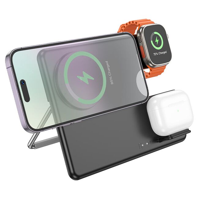 Statie incarcare wireless pentru Apple iPhone, Watch, casti, Hoco CQ1, 15W, negru