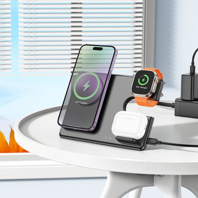 Statie incarcare wireless pentru Apple iPhone, Watch, casti, Hoco CQ1, 15W, negru