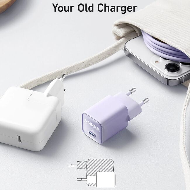 Incarcator priza GaN Type-C, 30W Anker 511, Nano 3, alb
