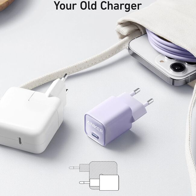 Incarcator priza GaN Type-C, 30W Anker 511, Nano 3, alb