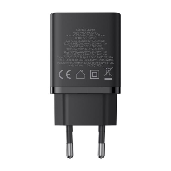 Incarcator GaN priza 2x USB, Type-C, Fast Charging, 30W Baseus, P10111402113-00