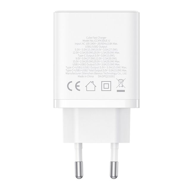 Incarcator GaN priza 2x USB, Type-C, Fast Charging, 30W Baseus, P10111402213-00