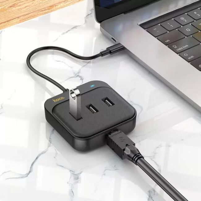 Adaptor Easy Link (HB35) - 4 in 1 Gigabit Ethernet, USB-C la 3x USB2.0 + RJ45, 0.2m, negru