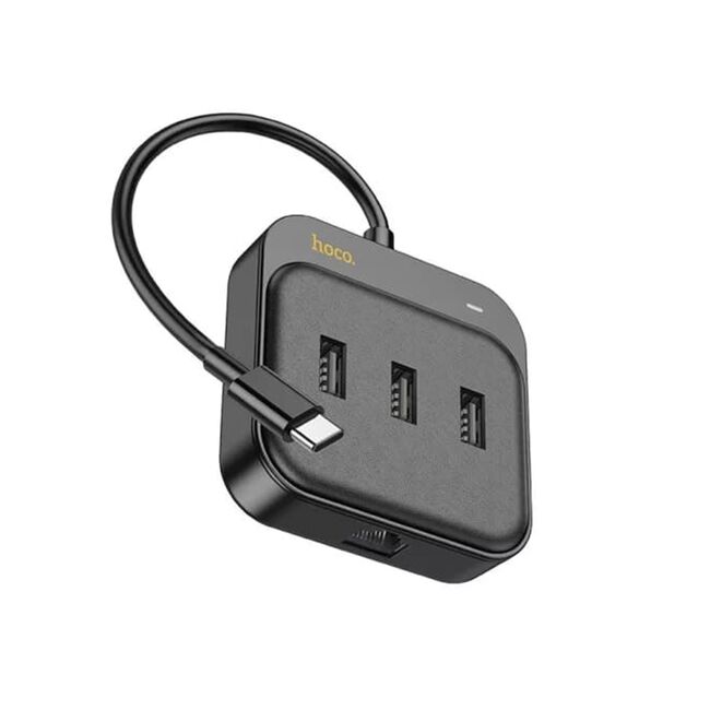 Adaptor Easy Link (HB35) - 4 in 1 Gigabit Ethernet, USB-C la 3x USB2.0 + RJ45, 0.2m, negru