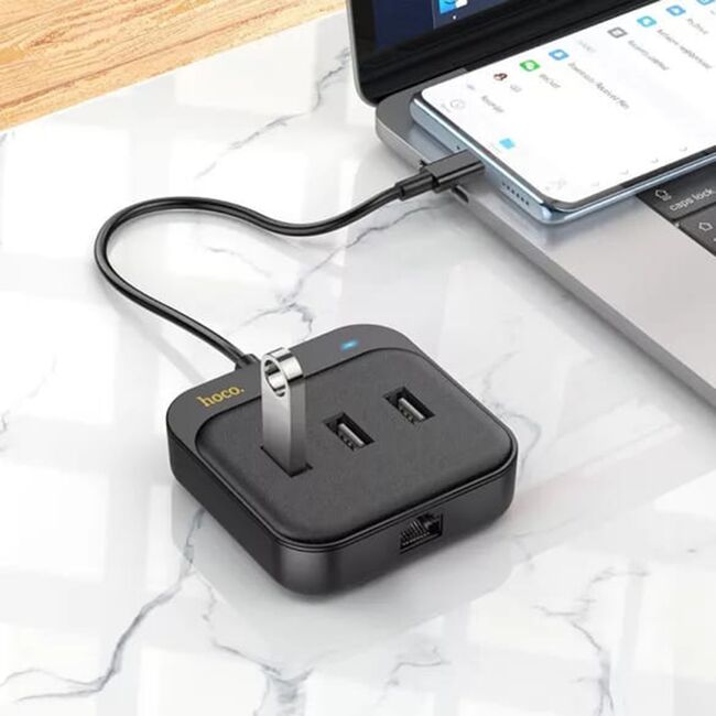 Adaptor Easy Link (HB35) - 4 in 1 Gigabit Ethernet, USB-C la 3x USB2.0 + RJ45, 0.2m, negru