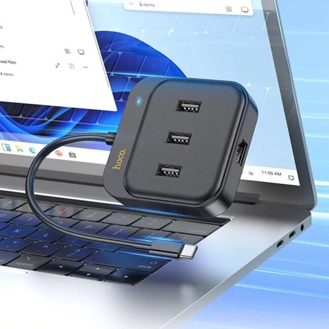 Adaptor Easy Link (HB35) - 4 in 1 Gigabit Ethernet, USB-C la 3x USB2.0 + RJ45, 0.2m, negru