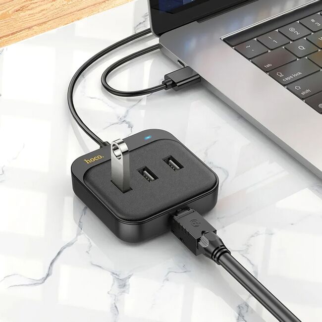 Adapter Easy Link (HB35) - 4 in 1 Gigabit Ethernet, USB la 3x USB2.0 + RJ45, 0.2m, negru