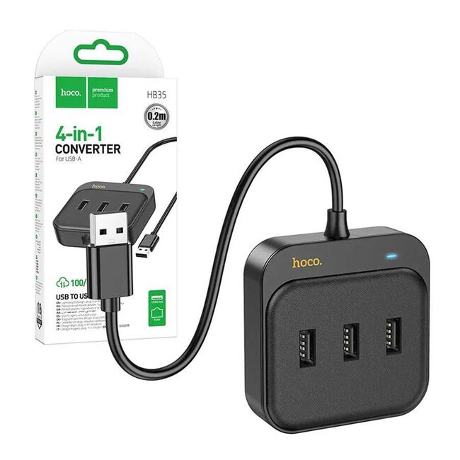 Adapter Easy Link (HB35) - 4 in 1 Gigabit Ethernet, USB la 3x USB2.0 + RJ45, 0.2m, negru