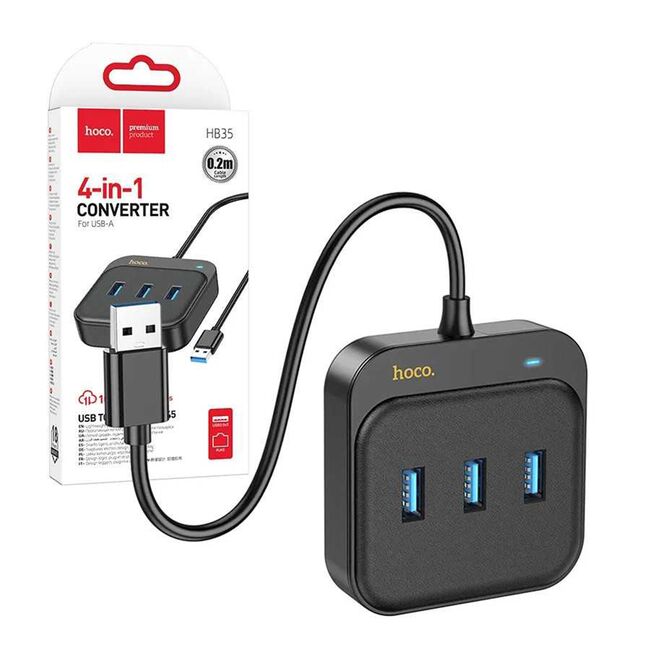 Adapter Easy Link (HB35) - 4 in 1 Gigabit Ethernet, USB la 3x USB3.0 + RJ45, 0.2m, negru