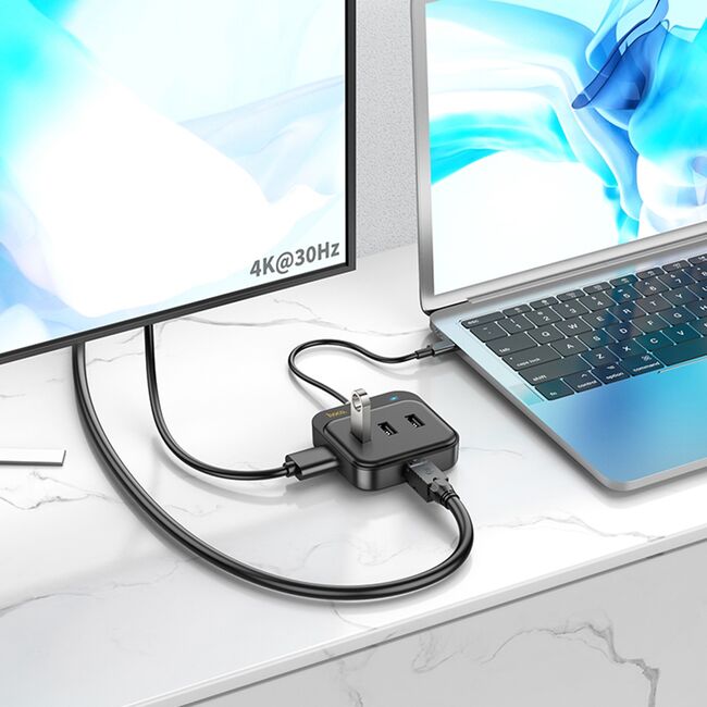 Adapter Easy Link (HB35) - 4 in 1 Gigabit Ethernet, USB la 3x USB3.0 + RJ45, 0.2m, negru