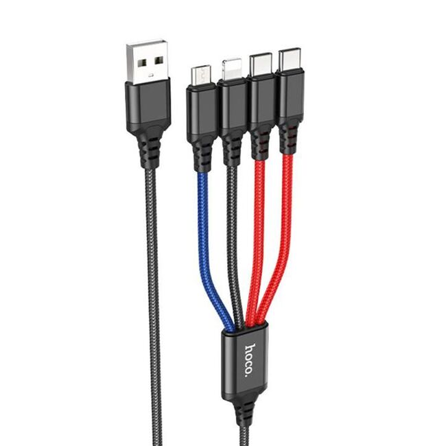 Cablu 4 in 1 de la USB la 2 x Type-C, iPhone, Micro Hoco X76, 1m