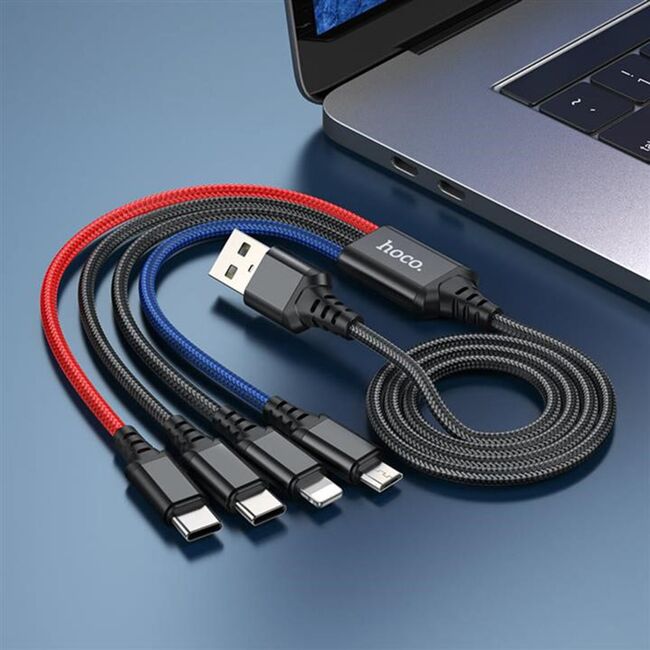 Cablu 4 in 1 de la USB la 2 x Type-C, iPhone, Micro Hoco X76, 1m