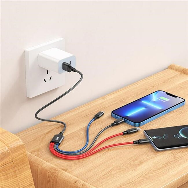 Cablu 4 in 1 de la USB la 2 x Type-C, iPhone, Micro Hoco X76, 1m