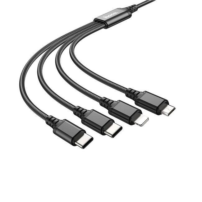 Cablu 4in1 USB la 2xType-C, iPhone, Micro Hoco X76, 1m, negru