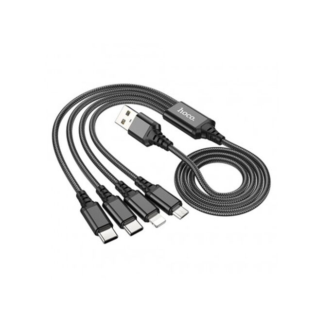 Cablu 4in1 USB la 2xType-C, iPhone, Micro Hoco X76, 1m, negru