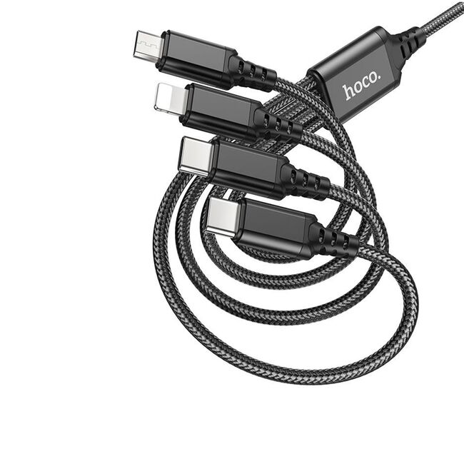 Cablu 4in1 USB la 2xType-C, iPhone, Micro Hoco X76, 1m, negru