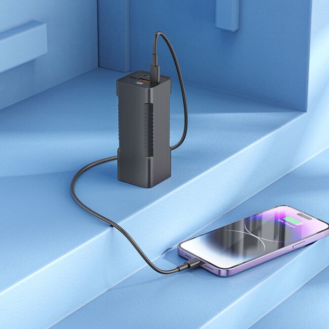 Lanterna LED cu acumulator extern, power bank USB, USB Type-C Hoco Q15, 10000mAh, 22.5W, negru