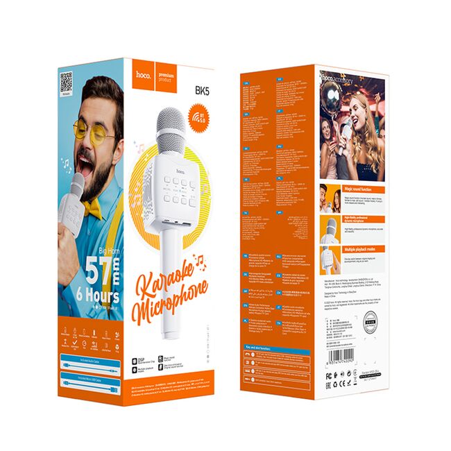 Microfon portabil wireless karaoke Hoco BK5, 5W, LED, alb