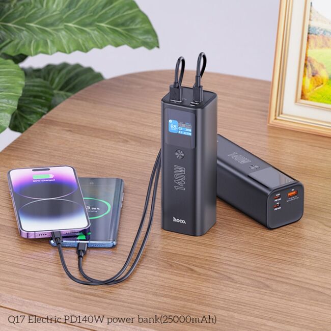 Power bank USB, 2x Type-C, Digital Display, 140W, 25000mAh, negru