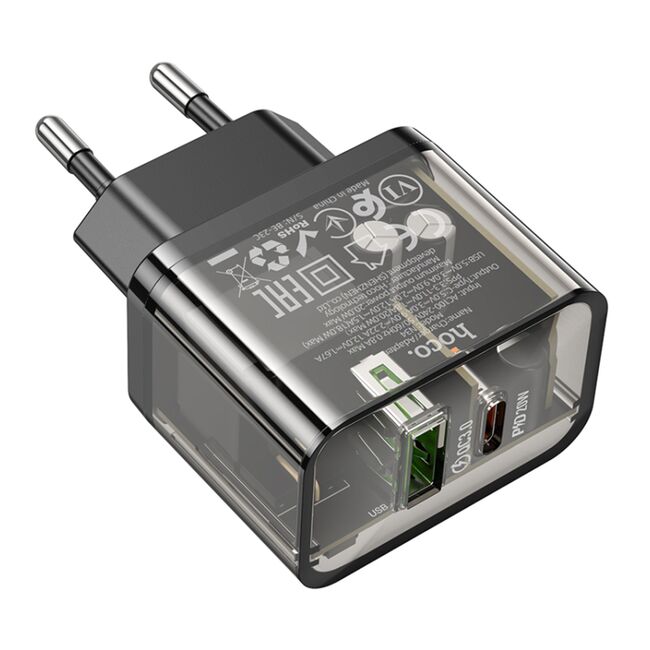 Incarcator priza USB, USB Type-C Hoco N34, QC3.0, 20W, negru transparent