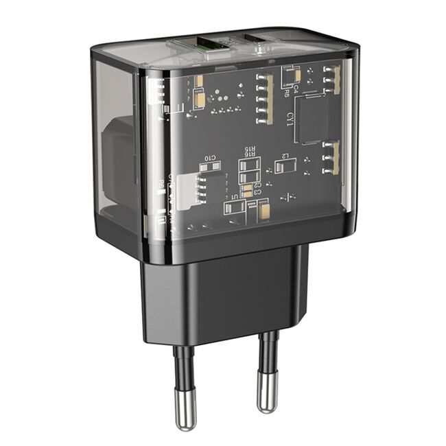 Incarcator priza USB, USB Type-C Hoco N34, QC3.0, 20W, negru transparent