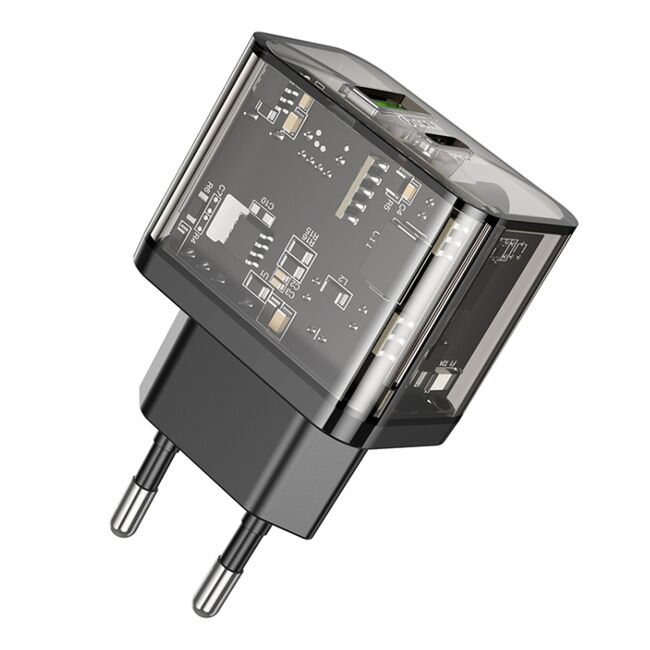 Incarcator priza USB, USB Type-C Hoco N34, QC3.0, 20W, negru transparent