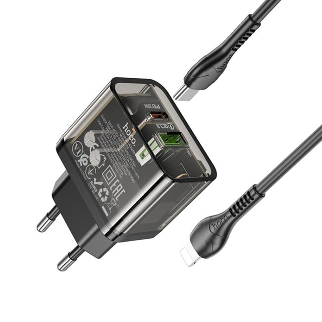 Incarcator priza USB, USB-tip C 20W Hoco N34 + cablu Lightning, 1m