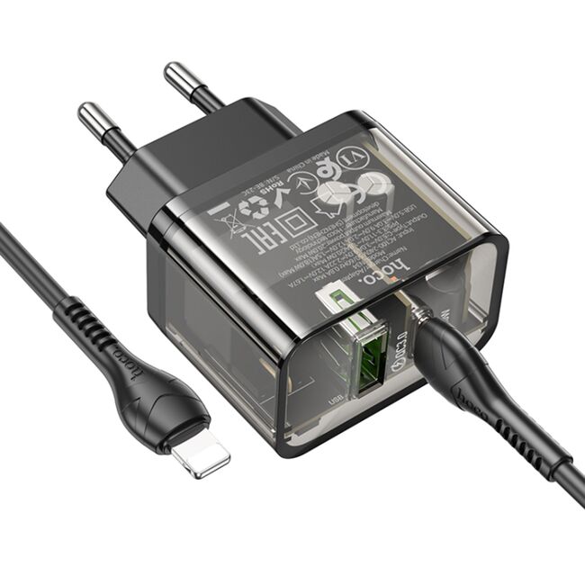 Incarcator priza USB, USB-tip C 20W Hoco N34 + cablu Lightning, 1m