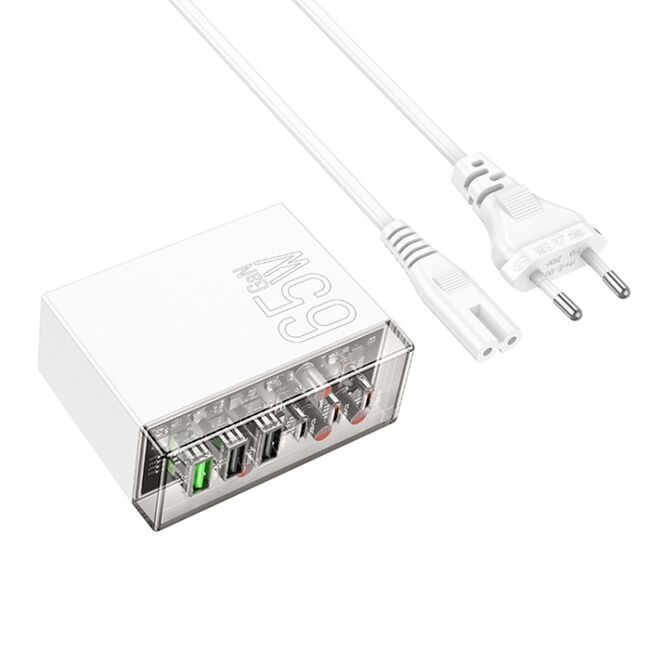Statie de incarcare priza 3x USB, 3 x USB Type-C + cablu DC Hoco N36, 65W, alb