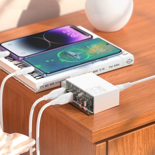 Statie de incarcare priza 3x USB, 3 x USB Type-C + cablu DC Hoco N36, 65W, alb