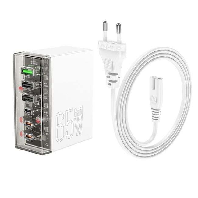 Statie de incarcare priza 3x USB, 3 x USB Type-C + cablu DC Hoco N36, 65W, alb