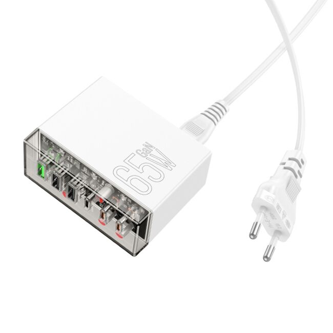 Statie de incarcare priza 3x USB, 3 x USB Type-C + cablu DC Hoco N36, 65W, alb