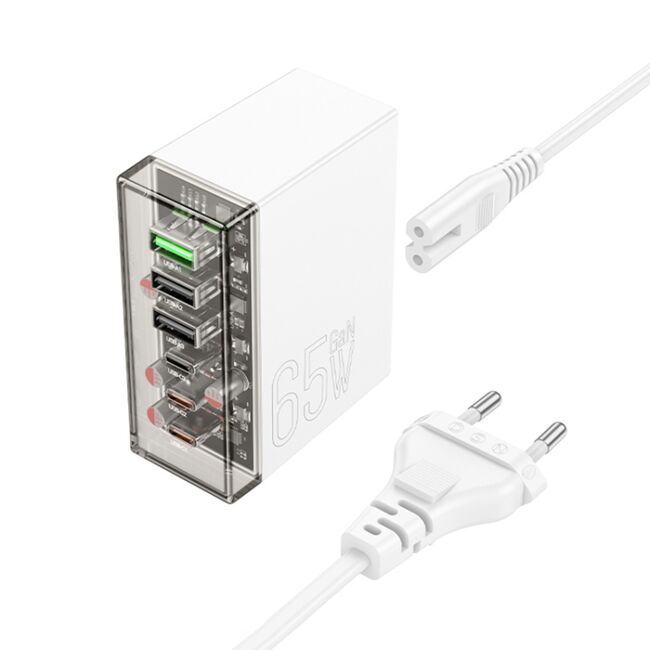 Statie de incarcare priza 3x USB, 3 x USB Type-C + cablu DC Hoco N36, 65W, alb