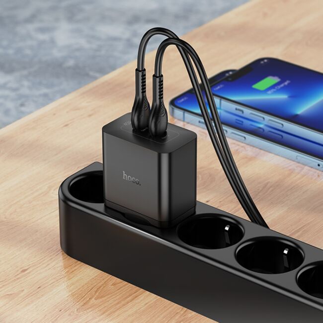 Incarcator priza Fast Charger 2 x USB-C PD 45W Hoco N35, negru